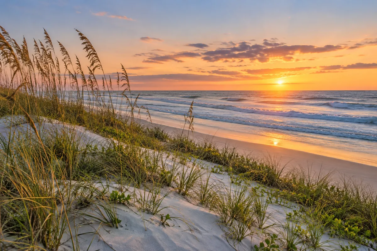 Sea oats on the dunes at sunrise in New Smyrna Beach